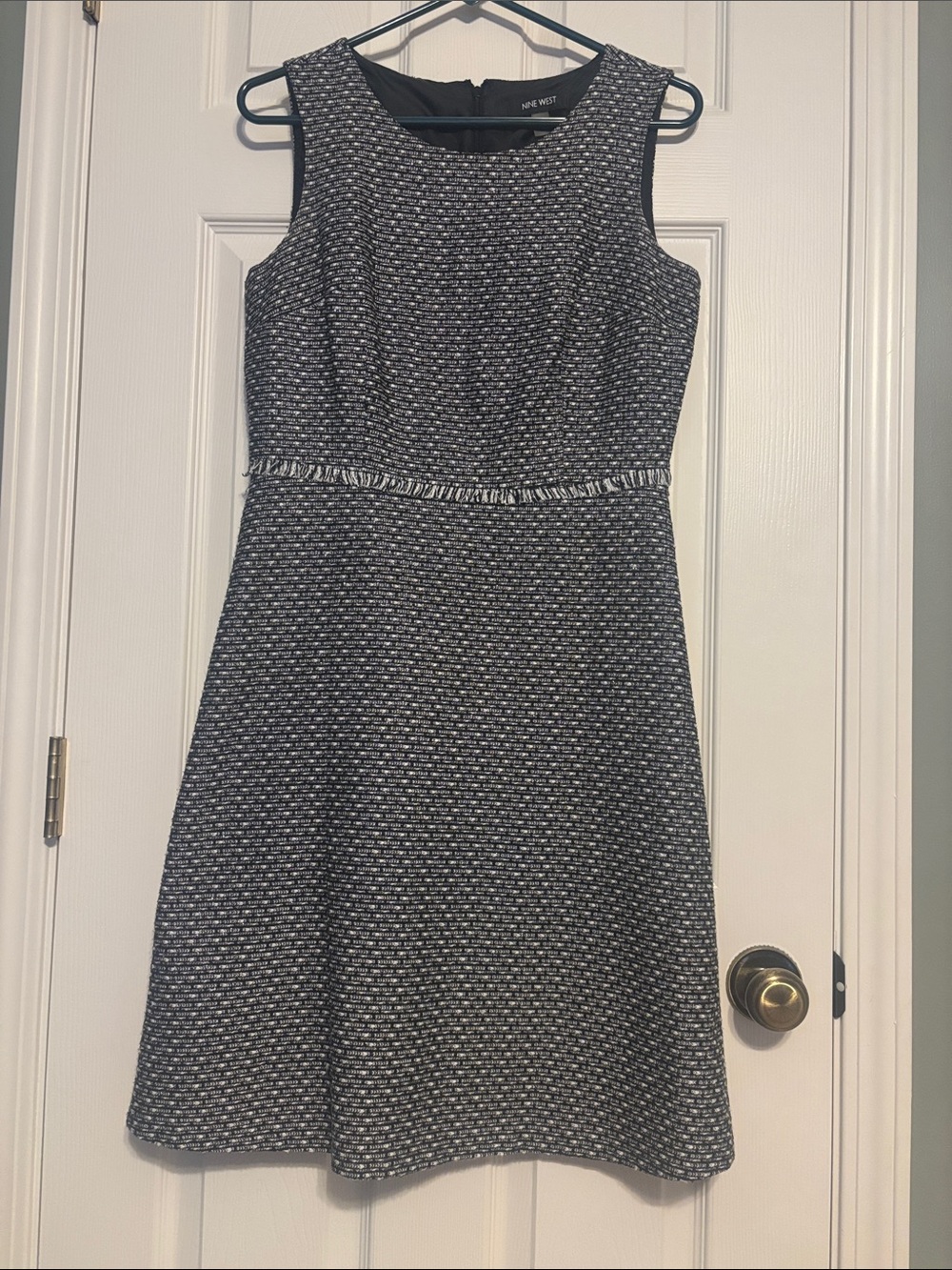 Nine West Black and White Textured Sleeveless A-Line Dress
